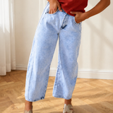 Tatum Light Washed Pull On Barrel Jeans