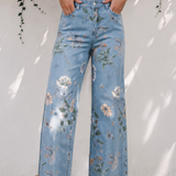 Kinsley Retro Floral Print Frayed Hem Shift Jeans
