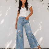 Kinsley Retro Floral Print Frayed Hem Shift Jeans