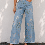 Kinsley Retro Floral Print Frayed Hem Shift Jeans