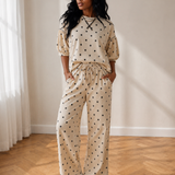 Avery Polka Dot Elastic Waist Casual Pants Set