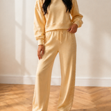Anna Eyelet Embroidered Lace Patchwork Cropped Pullover Drawstring Pants Set