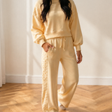 Anna Eyelet Embroidered Lace Patchwork Cropped Pullover Drawstring Pants Set