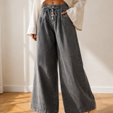 Carbon Grey Mineral Wash Button High Waist Wide Leg Jeans