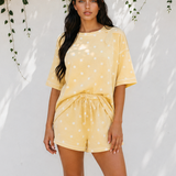 Dottie Polka Dot Short Sleeve Loose Top Drawstring Shorts Set
