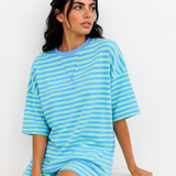 Stay Awhile Set Stripe Striped Ribbed Cotton Two-Piece Pant Set with Chest Patch Detail - Green
