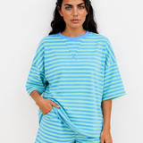 Stay Awhile Set Stripe Striped Ribbed Cotton Two-Piece Pant Set with Chest Patch Detail - Green