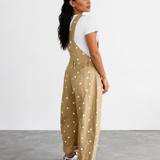 Veda Polka Dot Print Bib Pocket Denim Barrel Overalls - French Beige
