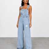 Stevie Retro Distressed Button Adjustable Straps Denim Overall Jumpsuit