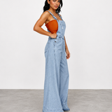 Stevie Retro Distressed Button Adjustable Straps Denim Overall Jumpsuit