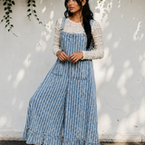 Jovie Striped Distressed Ruffled Wide Leg Denim Overalls