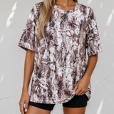 Drew Camouflage Woodland Print Drop Shoulder Tunic Tee - Brown