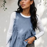 Goldie Denim Pleated Patchwork Sleeveless Top