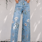 Kinsley Retro Floral Print Frayed Hem Shift Jeans