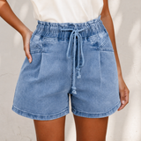 Monroe Blue Drawstring High Waist Casual Denim Shorts