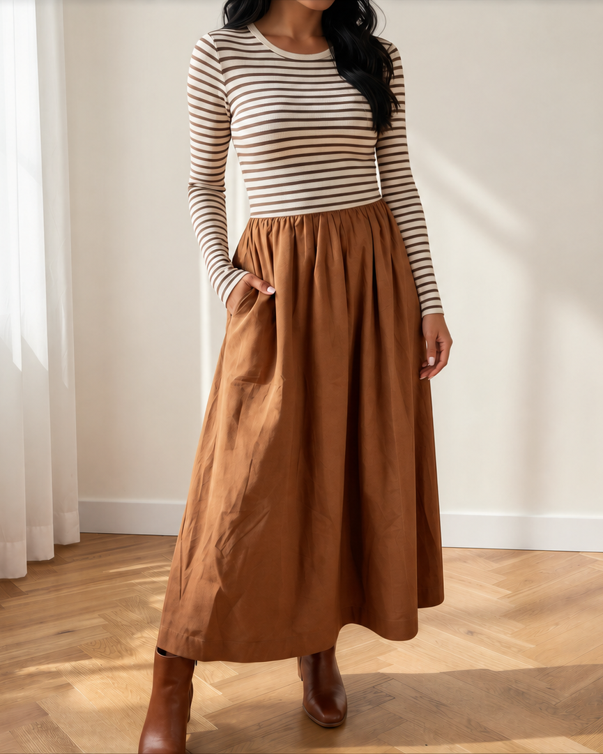 Mia Stripe Ribbed Knit Flared Dress