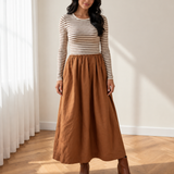 Mia Stripe Ribbed Knit Flared Dress