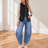 Jolene Buttoned Front Slit Denim Vest