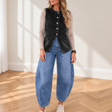 Jolene Buttoned Front Slit Denim Vest