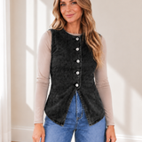 Jolene Buttoned Front Slit Denim Vest