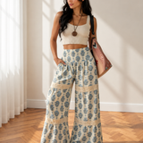 Maisie Lace Patchwork Detail Wide Leg Pants