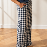 Gingham Tie Elastic Waist Shift Pants