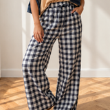 Gingham Tie Elastic Waist Shift Pants