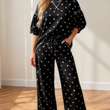 Avery Polka Dot Pants Set | Wide Leg Two Piece Set | Black