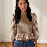 Poppy Shirred Plaid Peplum Top