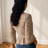 Poppy Shirred Plaid Peplum Top