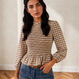 Poppy Shirred Plaid Peplum Top