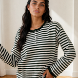 Sophia Button Placket Drop Shoulder Long Sleeve Sweater