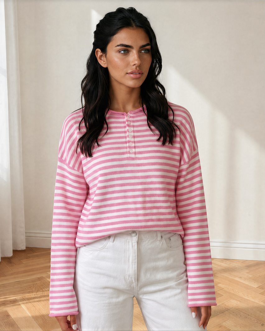 Sophia Button Placket Drop Shoulder Long Sleeve Sweater