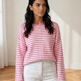 Sophia Button Placket Drop Shoulder Long Sleeve Sweater