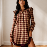 Maeve Plaid Ruffled Long Sleeve Patchwork Hem Mini Shirt Dress