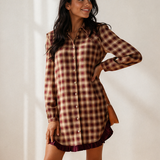 Maeve Plaid Ruffled Long Sleeve Patchwork Hem Mini Shirt Dress