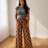 Ivy Polka Dot Wide Leg Elastic Waist Casual Pants