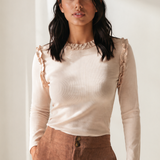 Phoebe Frill Detail Long Sleeve Top - Light Beige