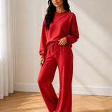 Jane Polka Dot Drawstring Wide Leg Long Sleeve Top Pant Set