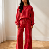 Jane Polka Dot Drawstring Wide Leg Long Sleeve Top Pant Set