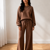 Jane Polka Dot Drawstring Wide Leg Long Sleeve Top Pant Set