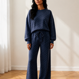 Jane Polka Dot Drawstring Wide Leg Long Sleeve Top Pant Set