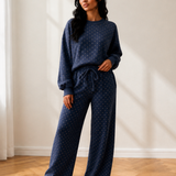 Jane Polka Dot Drawstring Wide Leg Long Sleeve Top Pant Set