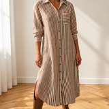 Sasha 3/4 Sleeve Round Hem Split Midi Shirt Dress