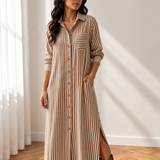 Sasha 3/4 Sleeve Round Hem Split Midi Shirt Dress