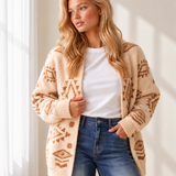 Emory Fuzzy Aztec Print Open Knit Sweater Tunic Cardigan