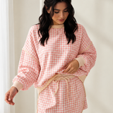 Gingham Crew Neck Long Sleeve Top and Skort Set