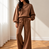 Jane Polka Dot Drawstring Wide Leg Long Sleeve Top Pant Set