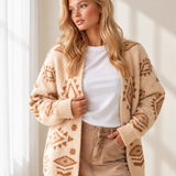 Emory Fuzzy Aztec Print Open Knit Sweater Tunic Cardigan