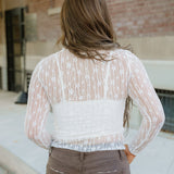 Claire Floral Lace Long Sleeve Slim Fit Top - White | Dropship